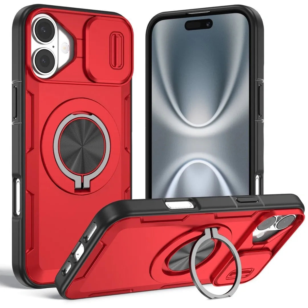 2-in-1 Magnetic Sliding Lens Case, Red for iPhone 16