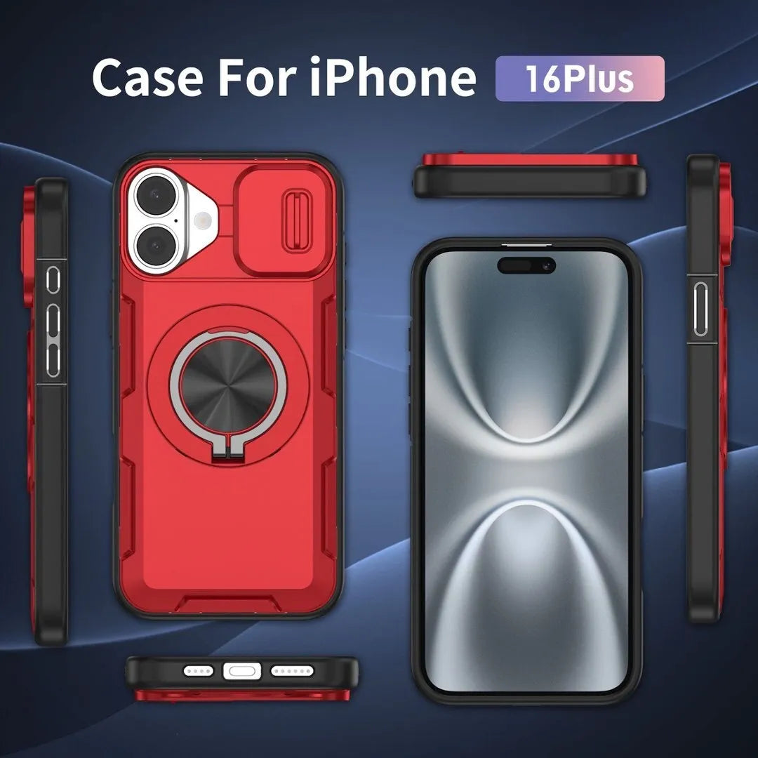 2-in-1 Magnetic Sliding Lens Case, Red for iPhone 16 Plus