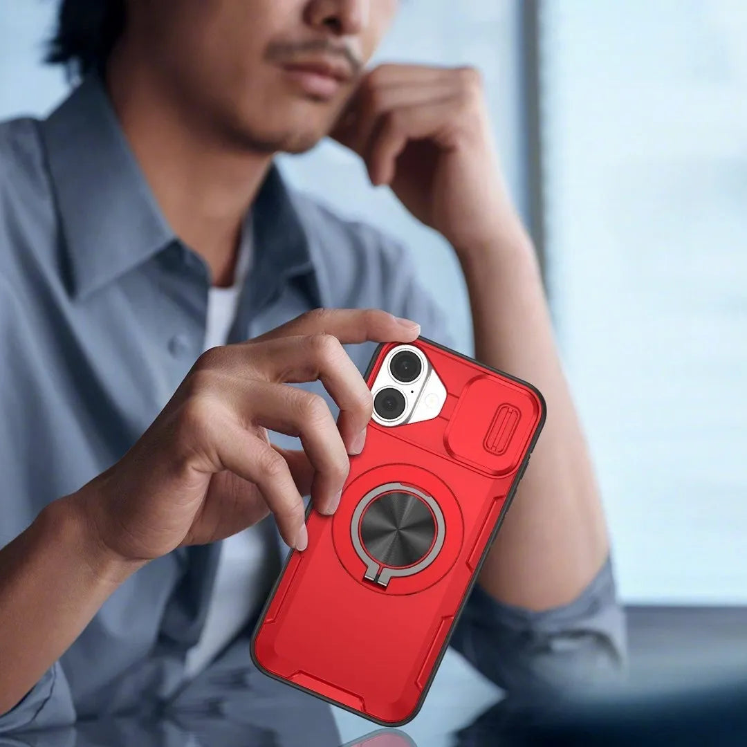 2-in-1 Magnetic Sliding Lens Case, Red for iPhone 16 Plus