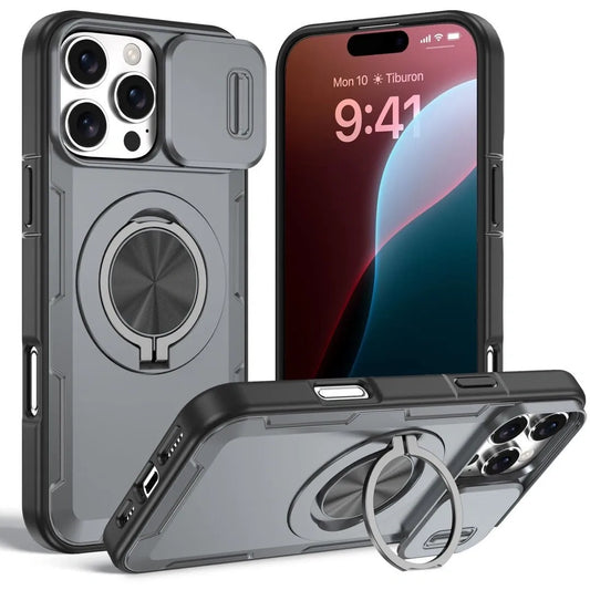 2-in-1 Magnetic Sliding Lens Case, Grey for iPhone 16 Pro Max