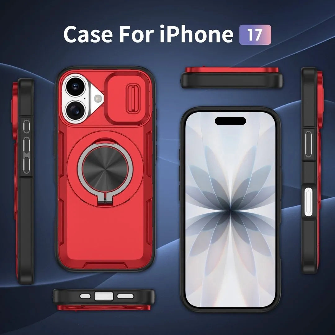 2-in-1 Magnetic Sliding Lens Case, Red for iPhone 17