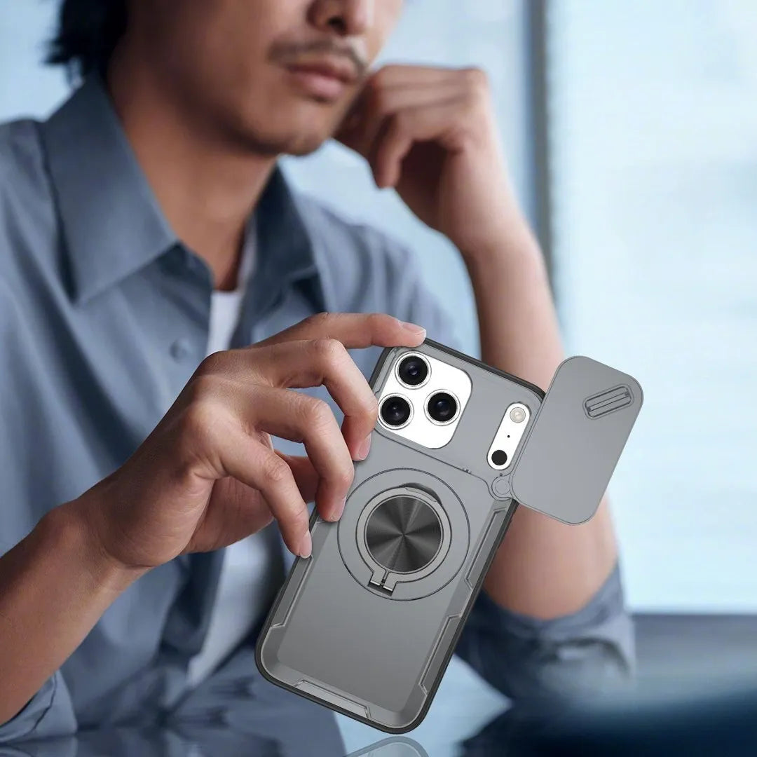 2-in-1 Magnetic Sliding Lens Case, Grey for iPhone 17 Pro Max