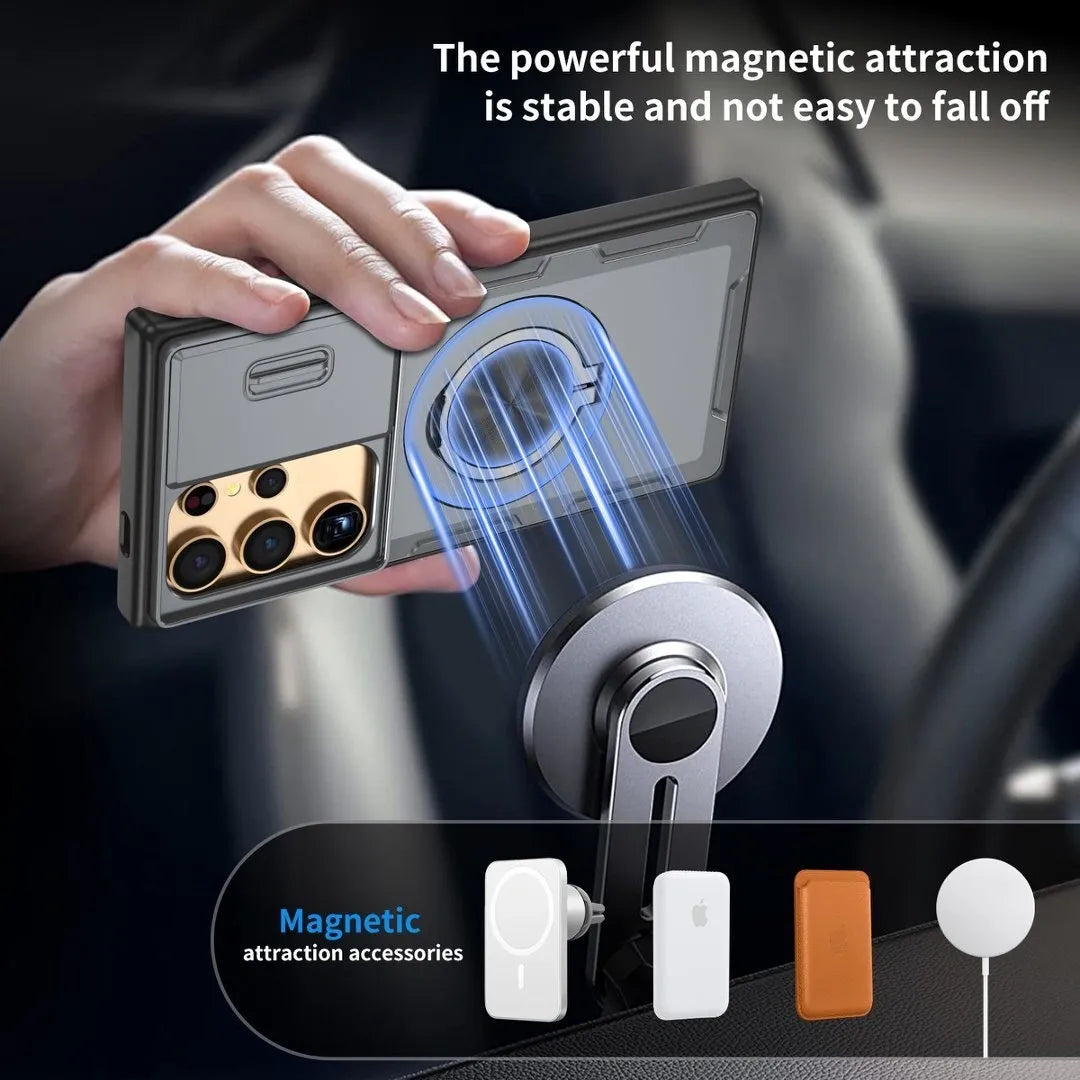 2-in-1 Magnetic Sliding Lens Case, Grey for Samsung S25Ultra