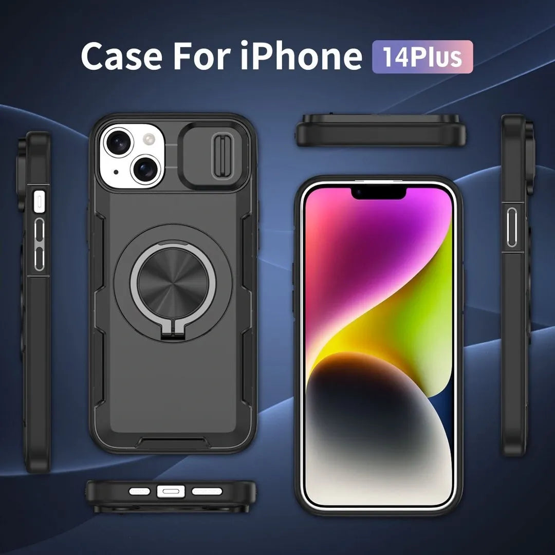 Red Warrior 2-in-1 Magnetic Sliding Lens Case black for iPhone 14