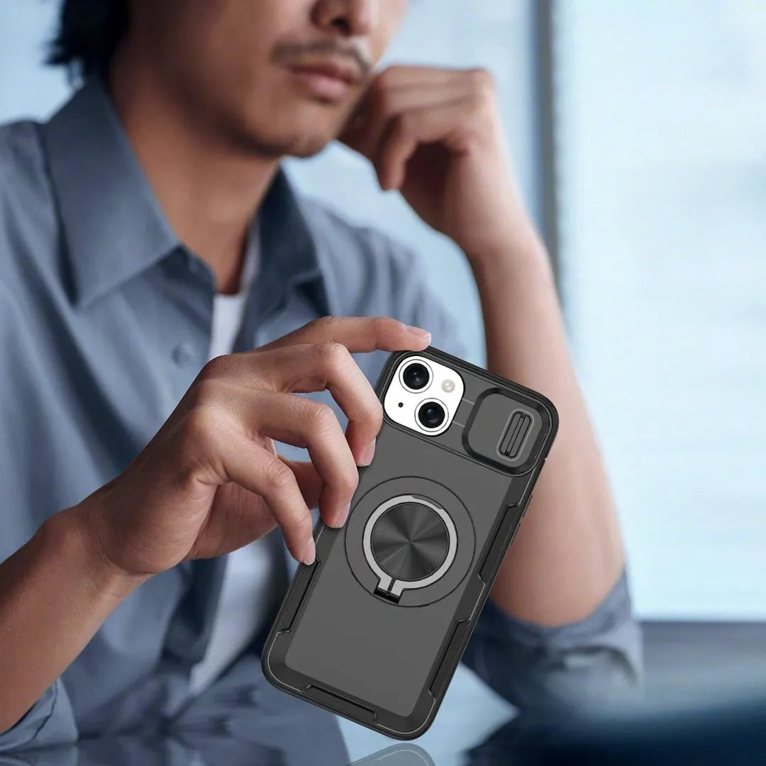 Red Warrior 2-in-1 Magnetic Sliding Lens Case black for iPhone 14 Plus