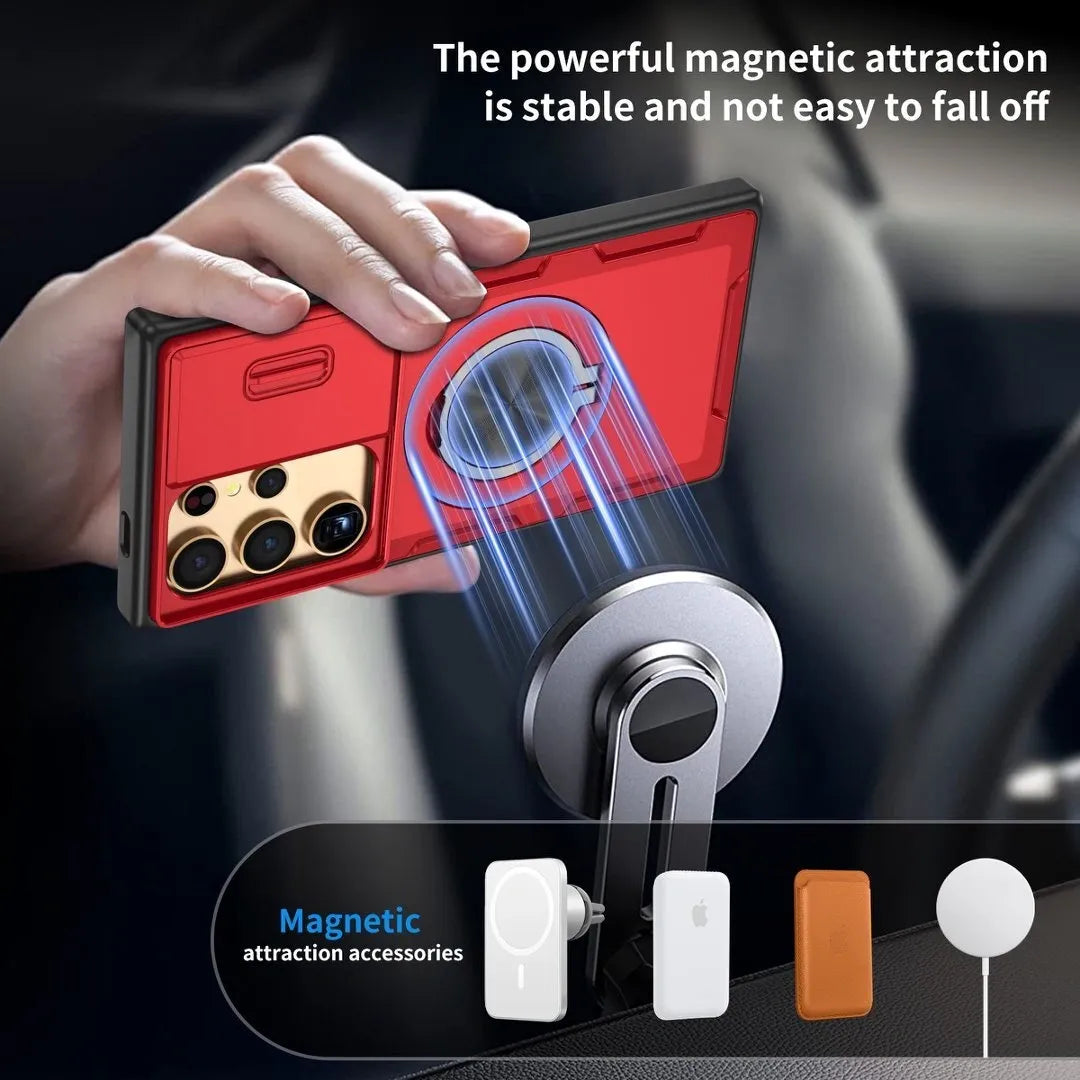 2-in-1 Magnetic Sliding Lens Case, Red for Samsung S24Ultra