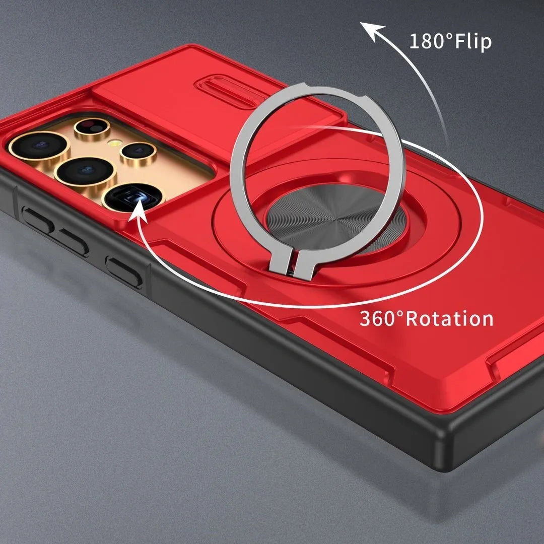 2-in-1 Magnetic Sliding Lens Case, Red for Samsung S25Ultra