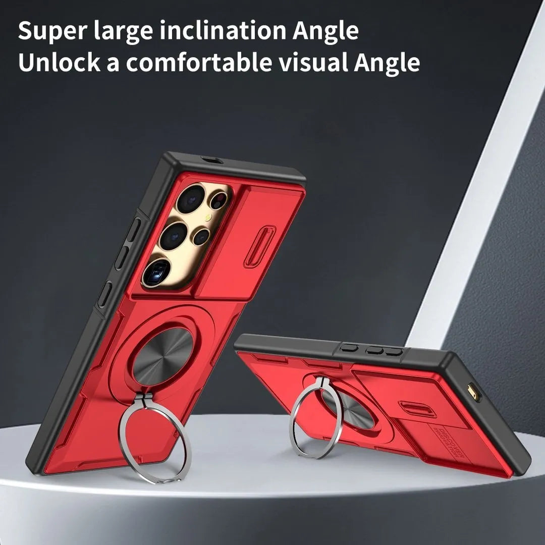 2-in-1 Magnetic Sliding Lens Case, Red for Samsung S25Ultra