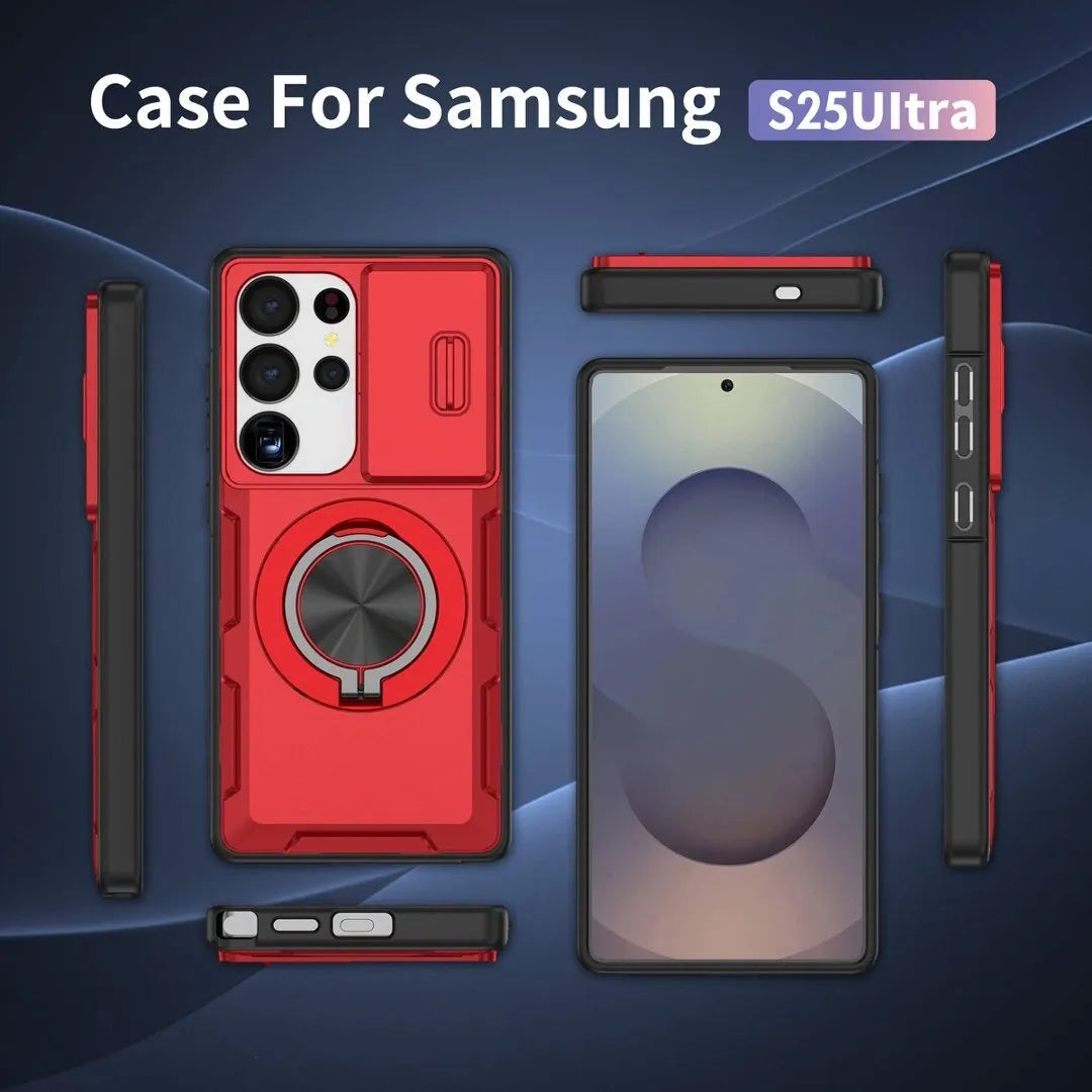 2-in-1 Magnetic Sliding Lens Case, Red for Samsung S25Ultra