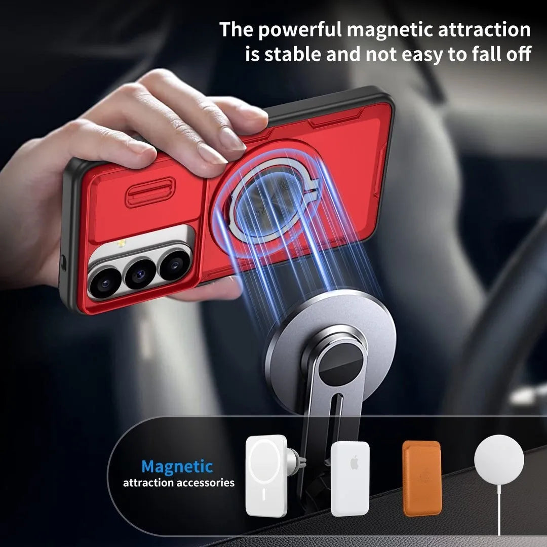 2-in-1 Magnetic Sliding Lens Case, Red for Samsung S26