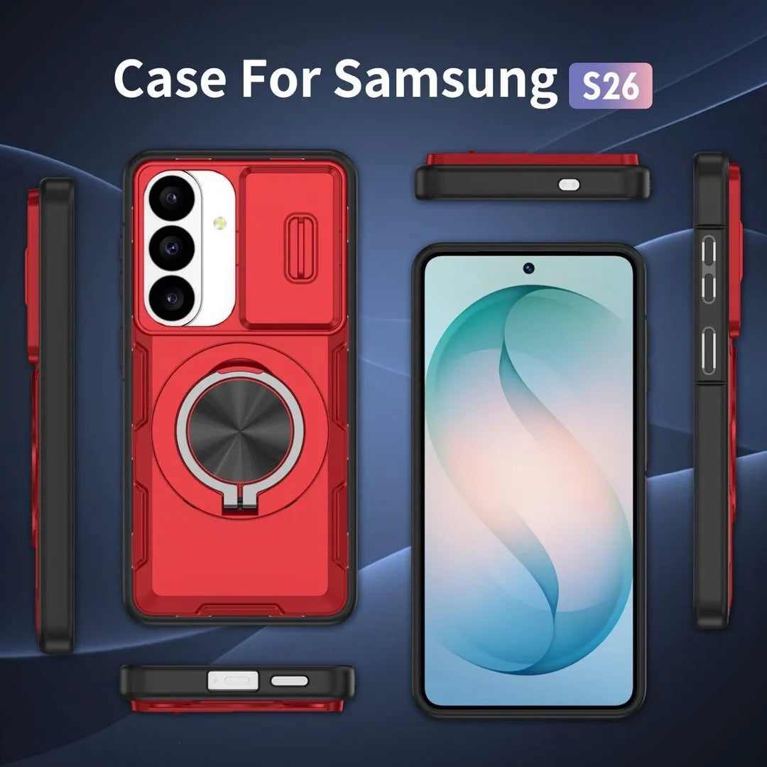 2-in-1 Magnetic Sliding Lens Case, Red for Samsung S26