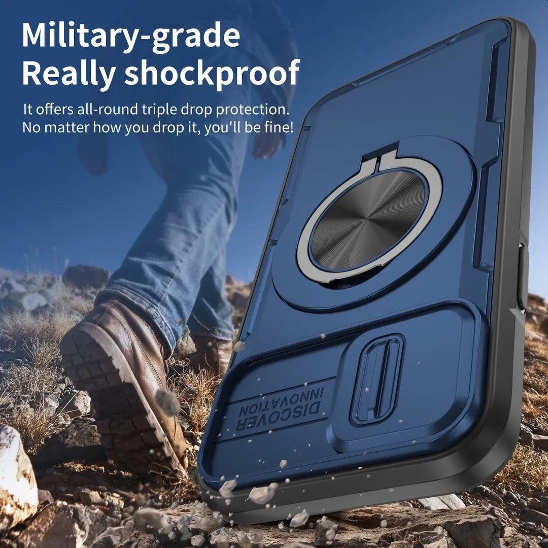 Red Warrior 2-in-1 Magnetic Sliding Lens Case blue for iPhone 12