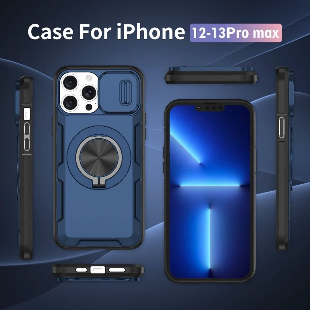 Red Warrior 2-in-1 Magnetic Sliding Lens Case blue for iPhone 12 Pro Max
