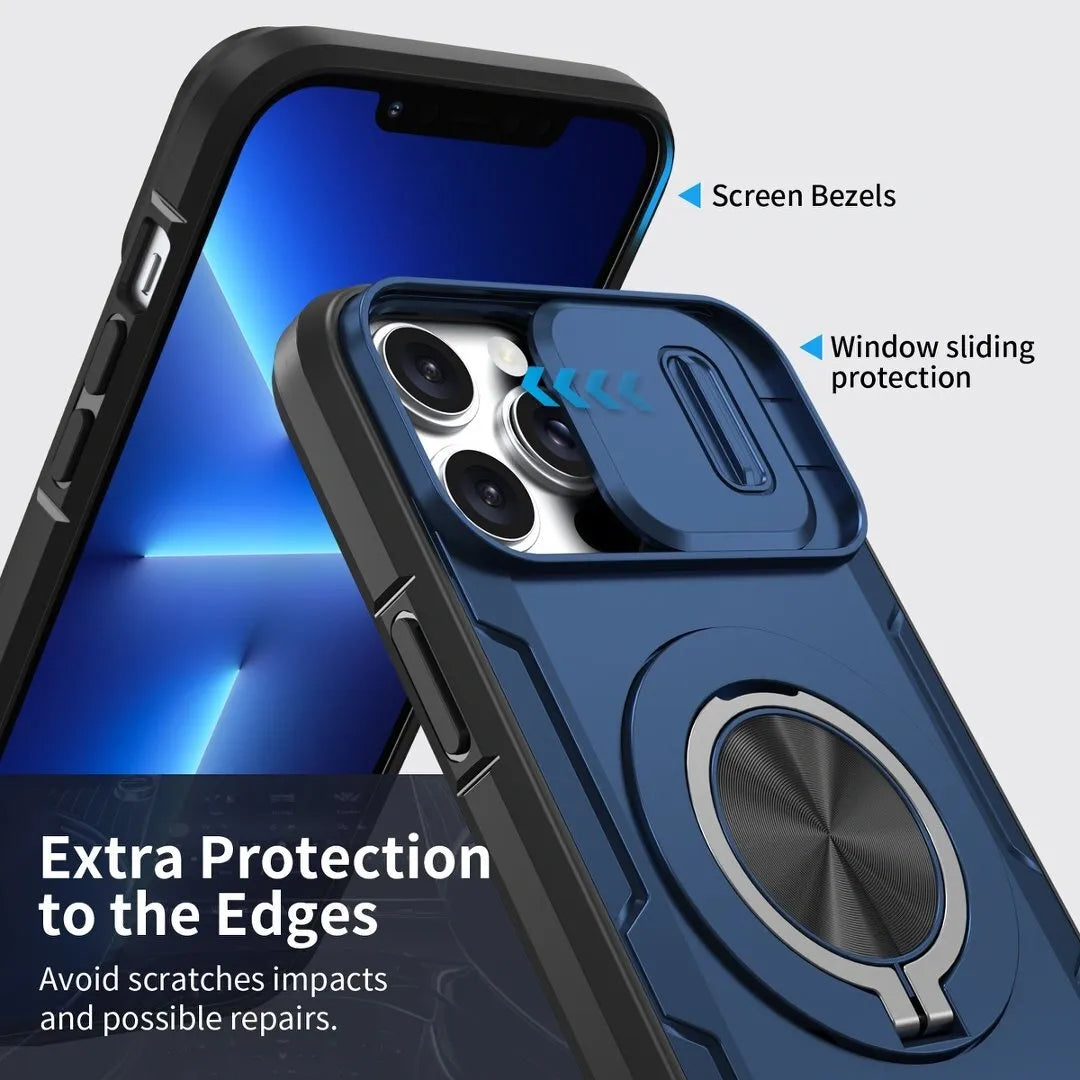 Red Warrior 2-in-1 Magnetic Sliding Lens Case blue for iPhone 13