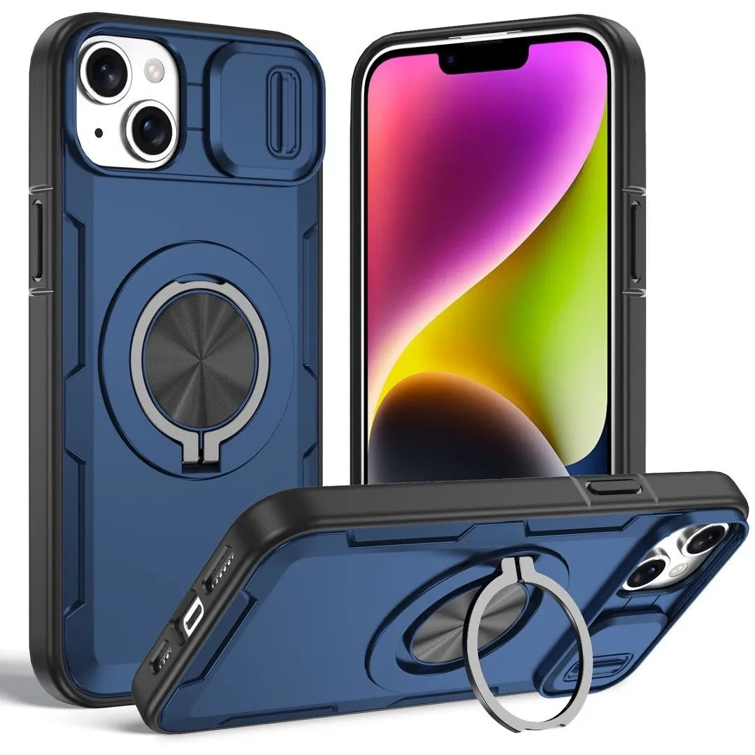 Red Warrior 2-in-1 Magnetic Sliding Lens Case blue for iPhone 14