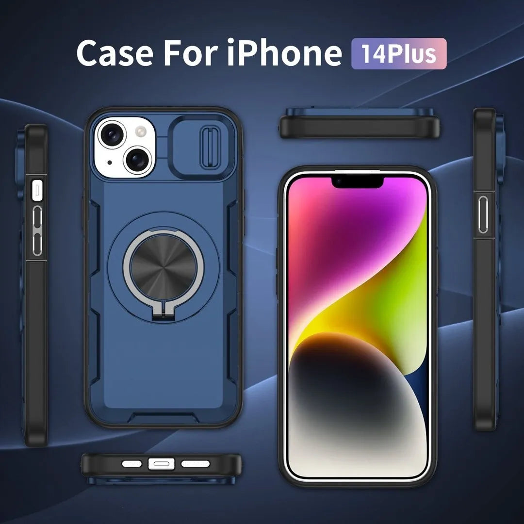 Red Warrior 2-in-1 Magnetic Sliding Lens Case blue for iPhone 14 Plus
