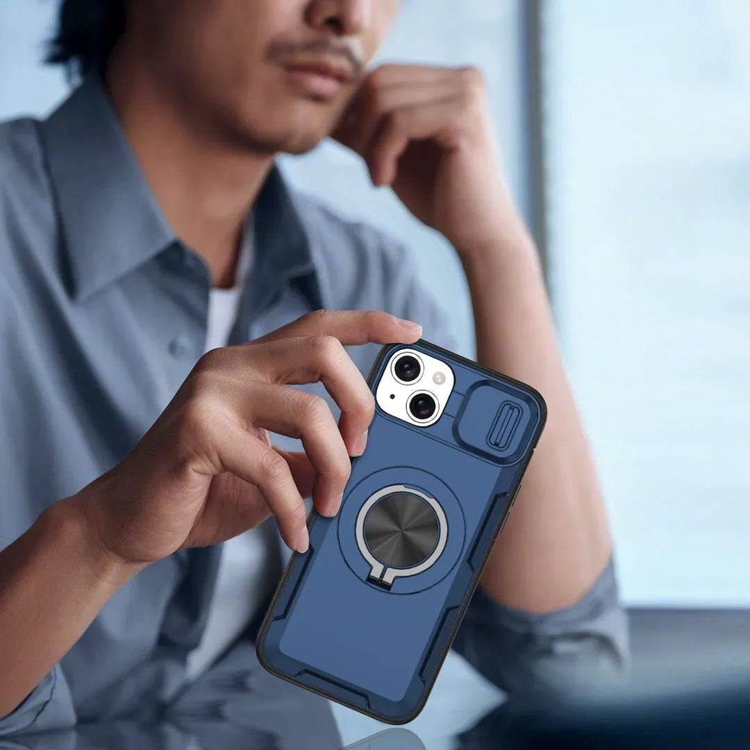 Red Warrior 2-in-1 Magnetic Sliding Lens Case blue for iPhone 14 Plus