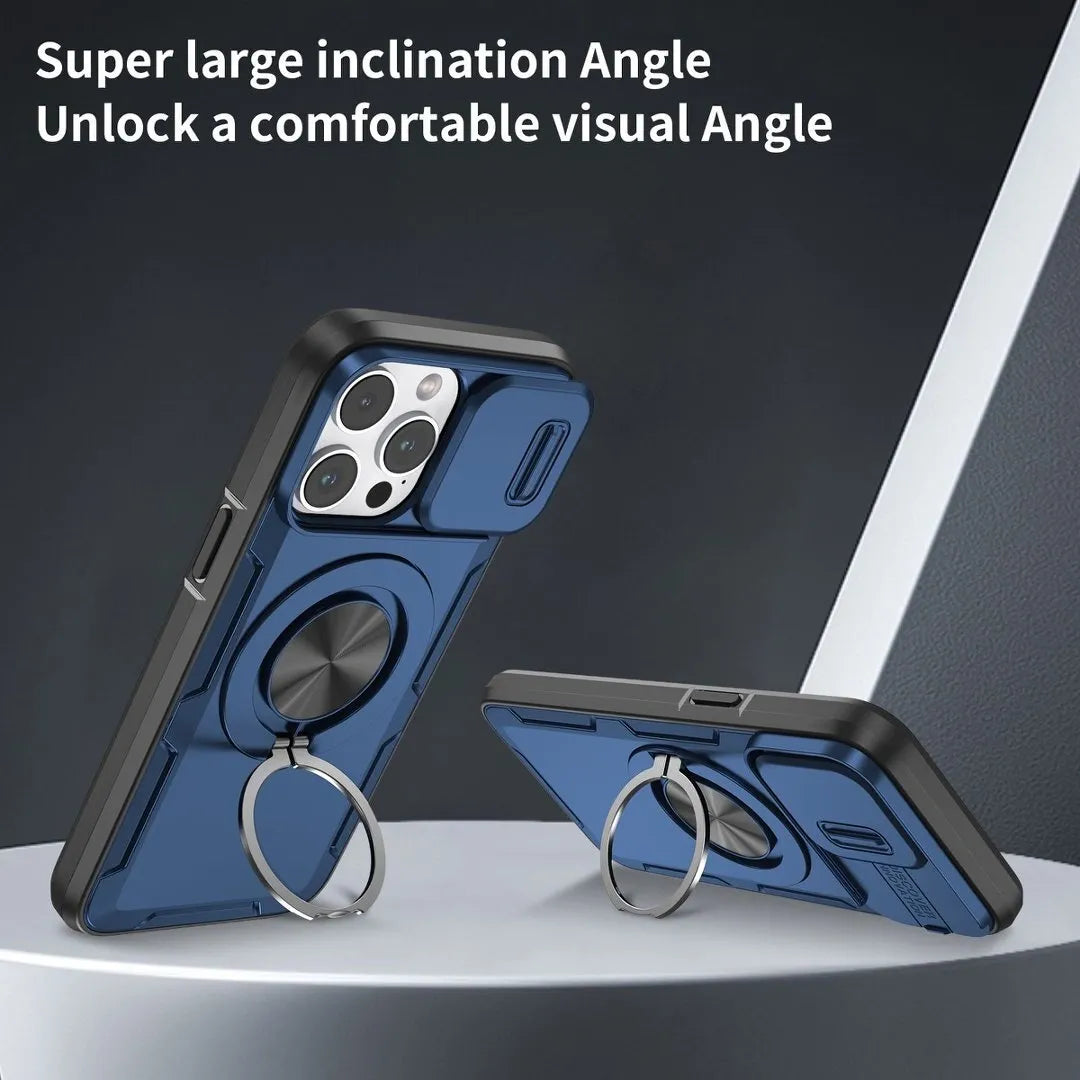 Red Warrior 2-in-1 Magnetic Sliding Lens Case blue for iPhone 14 Pro