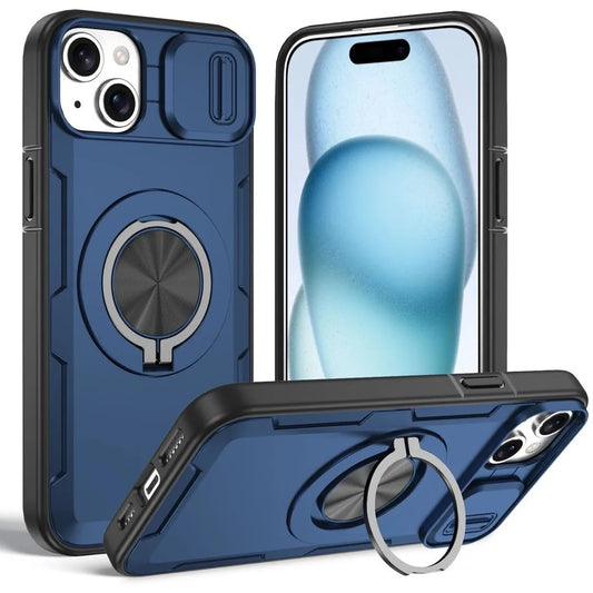 2-in-1 Magnetic Sliding Lens Case, Blue for iPhone 15