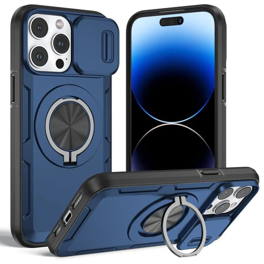 Red Warrior 2-in-1 Magnetic Sliding Lens Case blue for iPhone 15 Pro