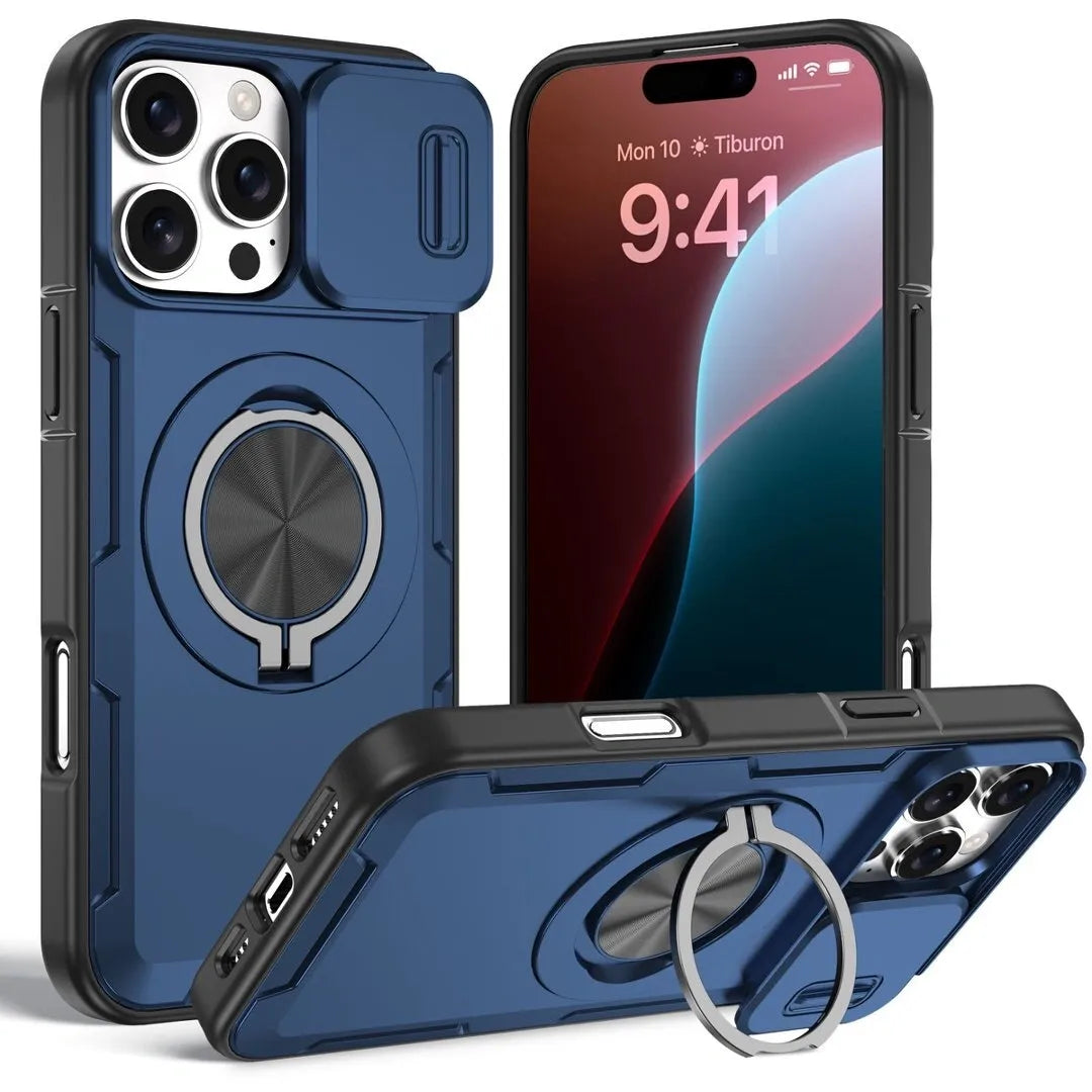 2-in-1 Magnetic Sliding Lens Case, Blue for iPhone 16 Pro