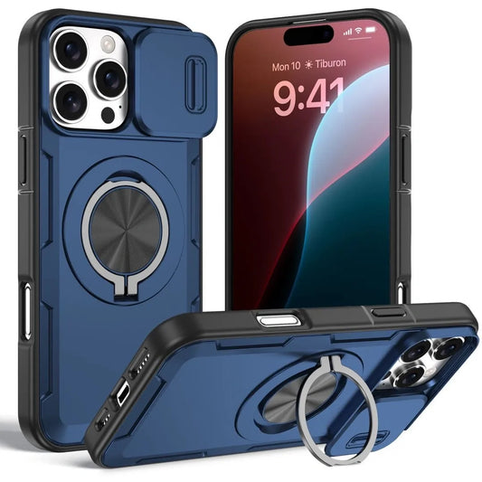 2-in-1 Magnetic Sliding Lens Case, Blue for iPhone 16 Pro