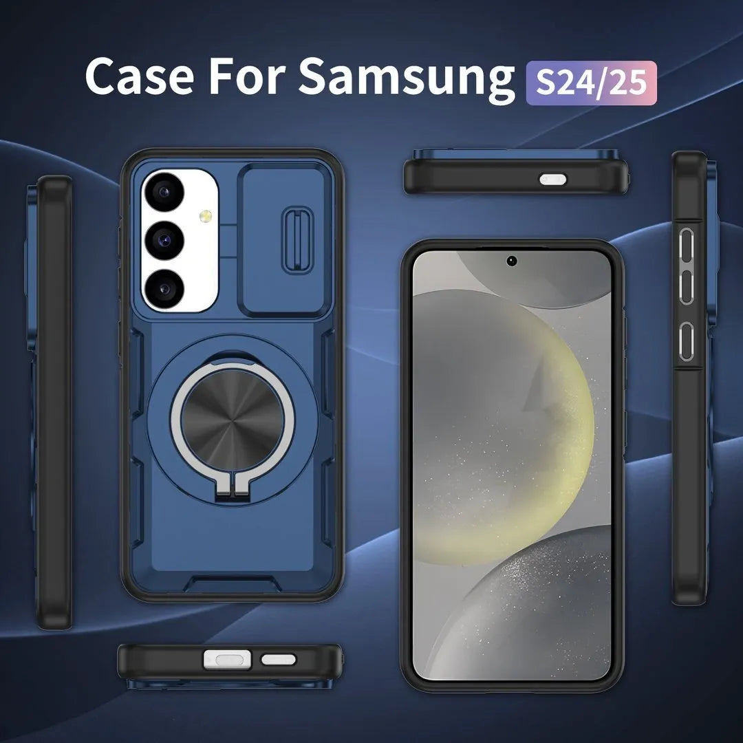 2-in-1 Magnetic Sliding Lens Case, Blue for  Samsung S24