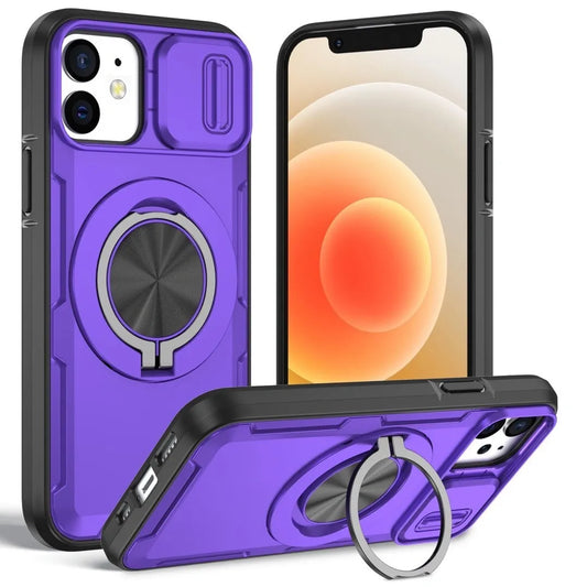 Red Warrior 2-in-1 Magnetic Sliding Lens Case Purple for iPhone 12