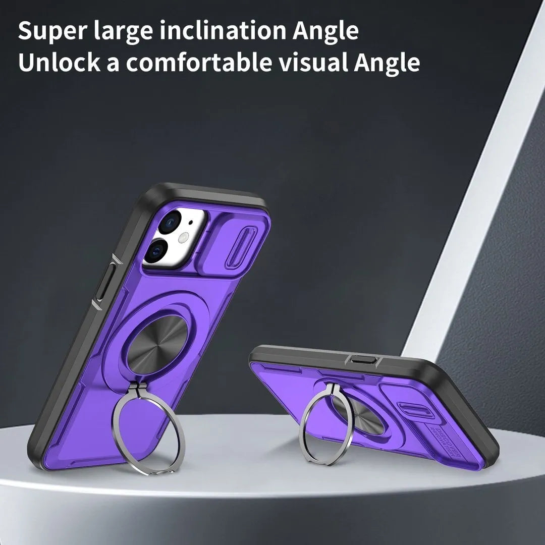 Red Warrior 2-in-1 Magnetic Sliding Lens Case Purple for iPhone 12