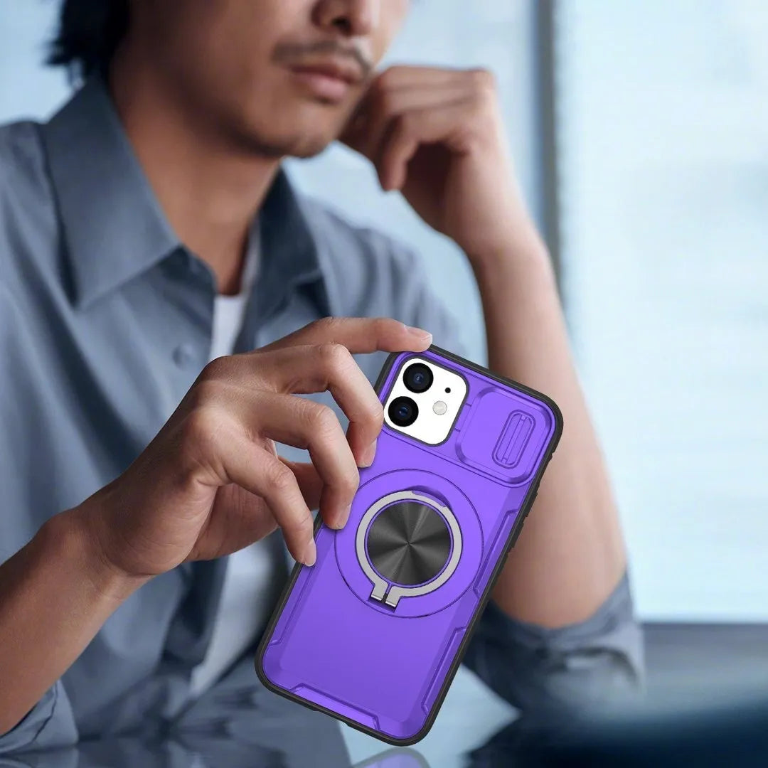 Red Warrior 2-in-1 Magnetic Sliding Lens Case Purple for iPhone 12