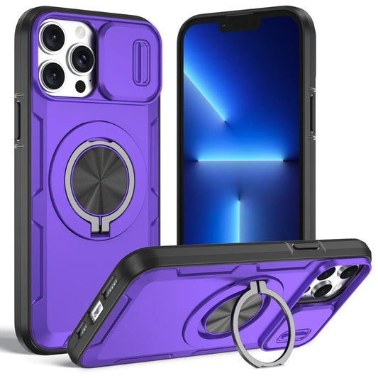 Red Warrior 2-in-1 Magnetic Sliding Lens Case Purple for iPhone 12 Pro Max