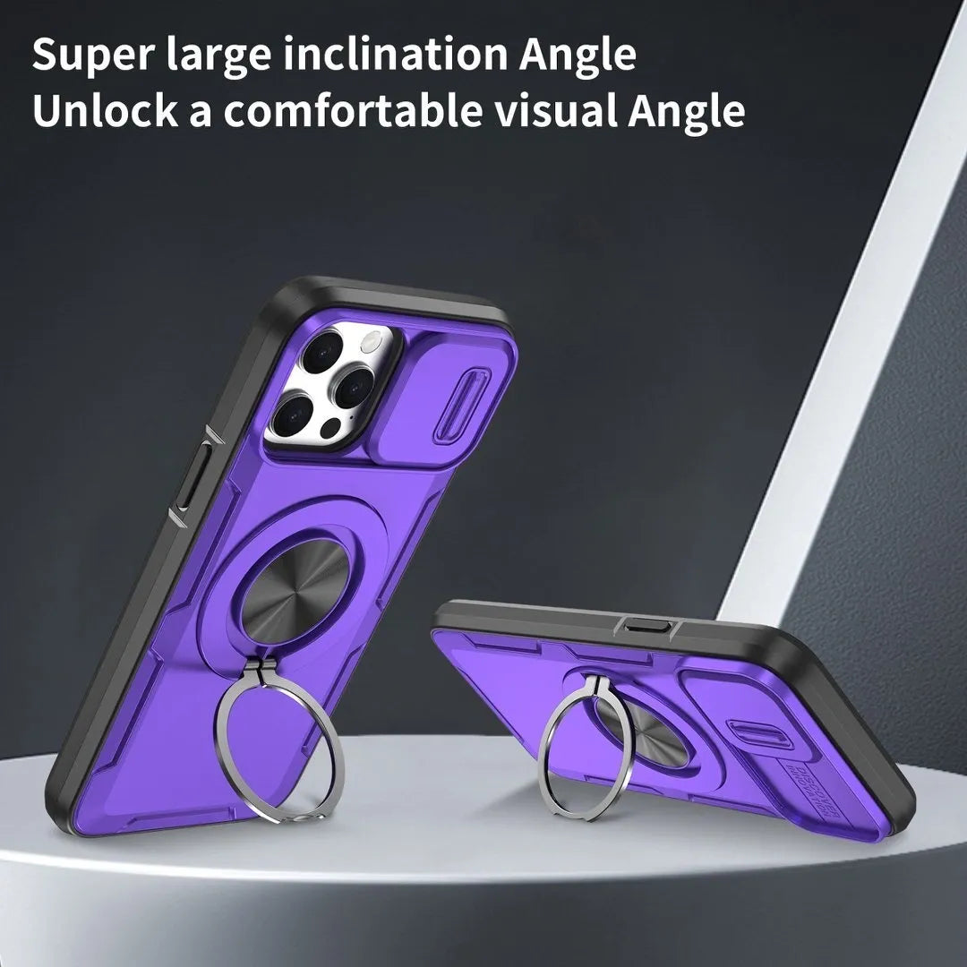 Red Warrior 2-in-1 Magnetic Sliding Lens Case Purple for iPhone 13