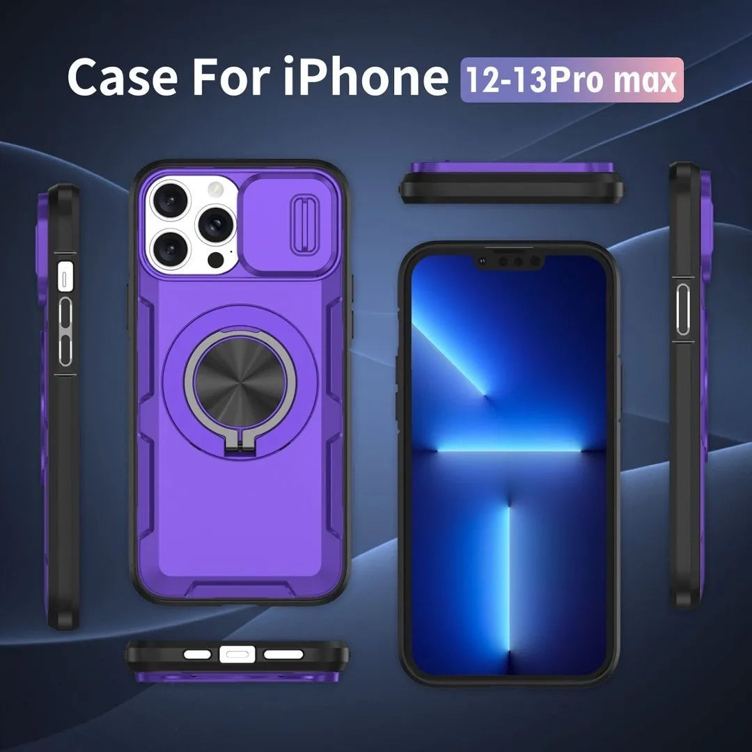 Red Warrior 2-in-1 Magnetic Sliding Lens Case Purple for iPhone 13 Pro Max