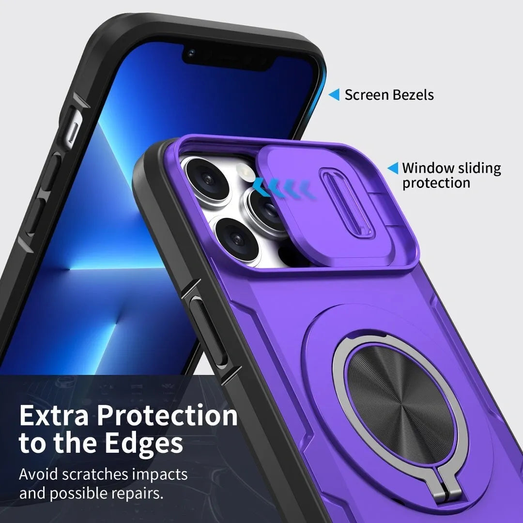 Red Warrior 2-in-1 Magnetic Sliding Lens Case Purple for iPhone 13 Pro Max