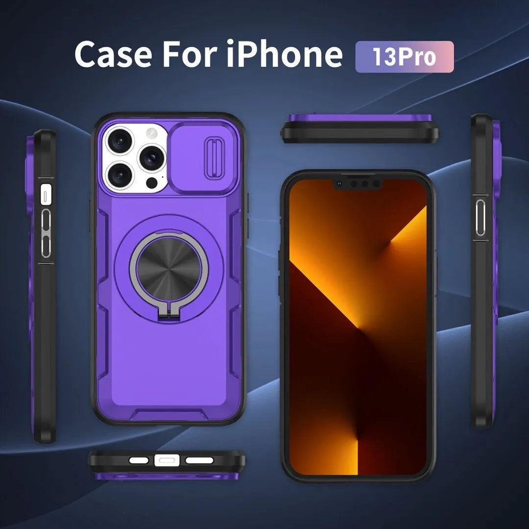 Red Warrior 2-in-1 Magnetic Sliding Lens Case Purple for iPhone 13 Pro