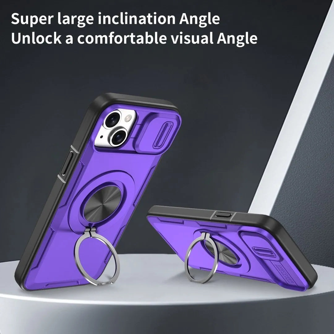 2-in-1 Magnetic Sliding Lens Case, Purple for iPhone 15 Plus