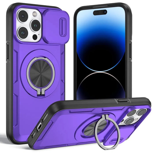 Red Warrior 2-in-1 Magnetic Sliding Lens Case Purple for iPhone 15Pro Max