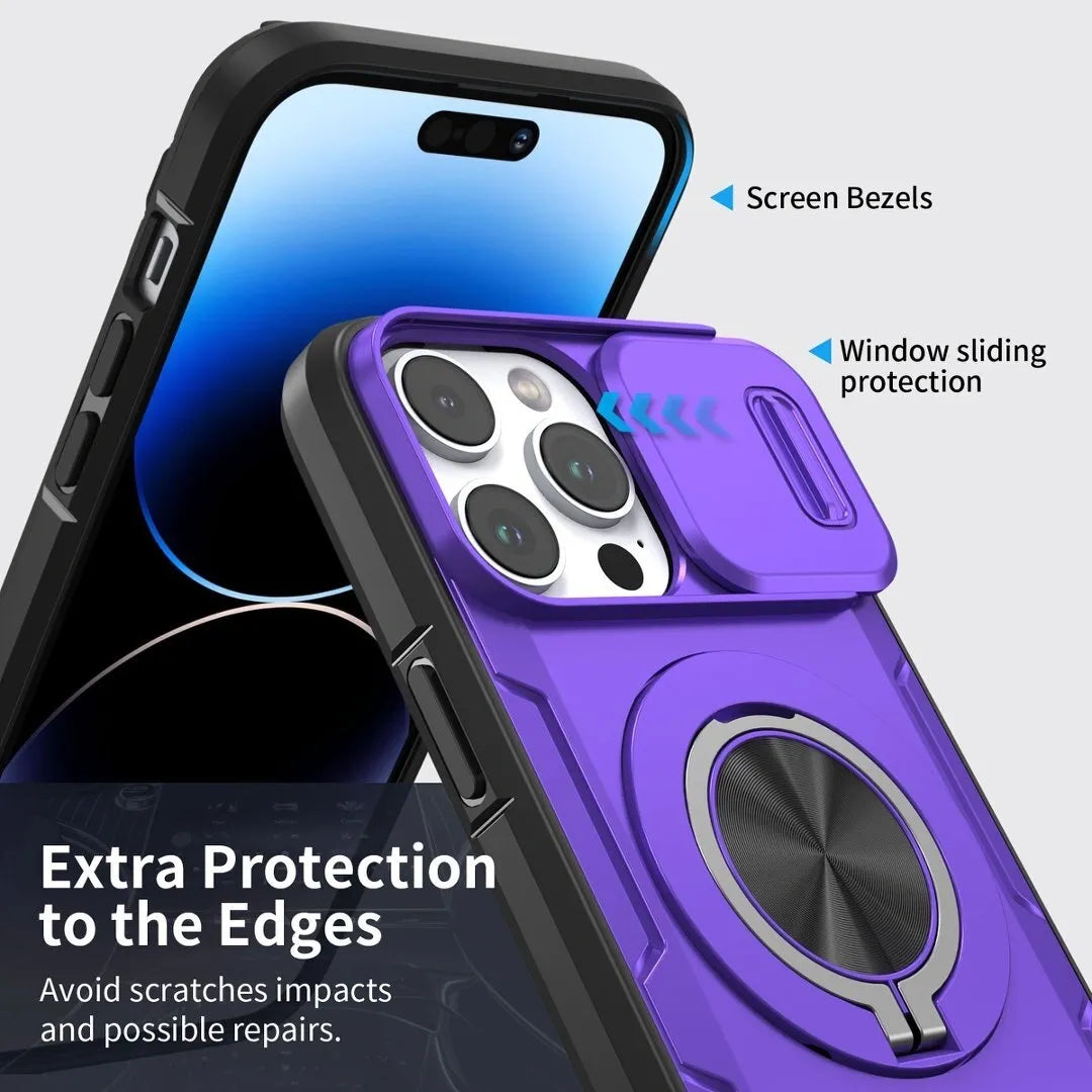 Red Warrior 2-in-1 Magnetic Sliding Lens Case Purple for iPhone 15Pro Max
