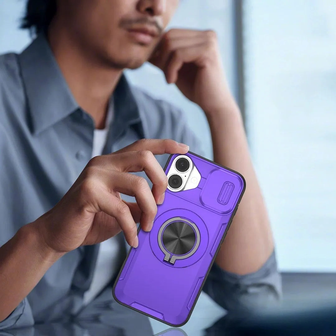 2-in-1 Magnetic Sliding Lens Case, Purple for iPhone 16