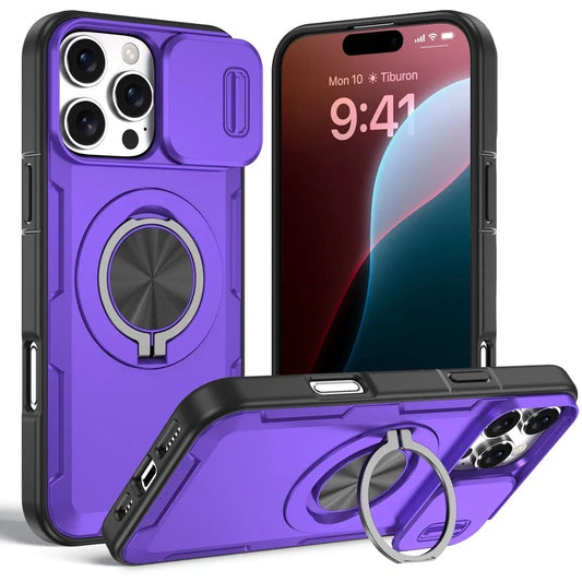 2-in-1 Magnetic Sliding Lens Case, Purple for iPhone 16 Pro Max