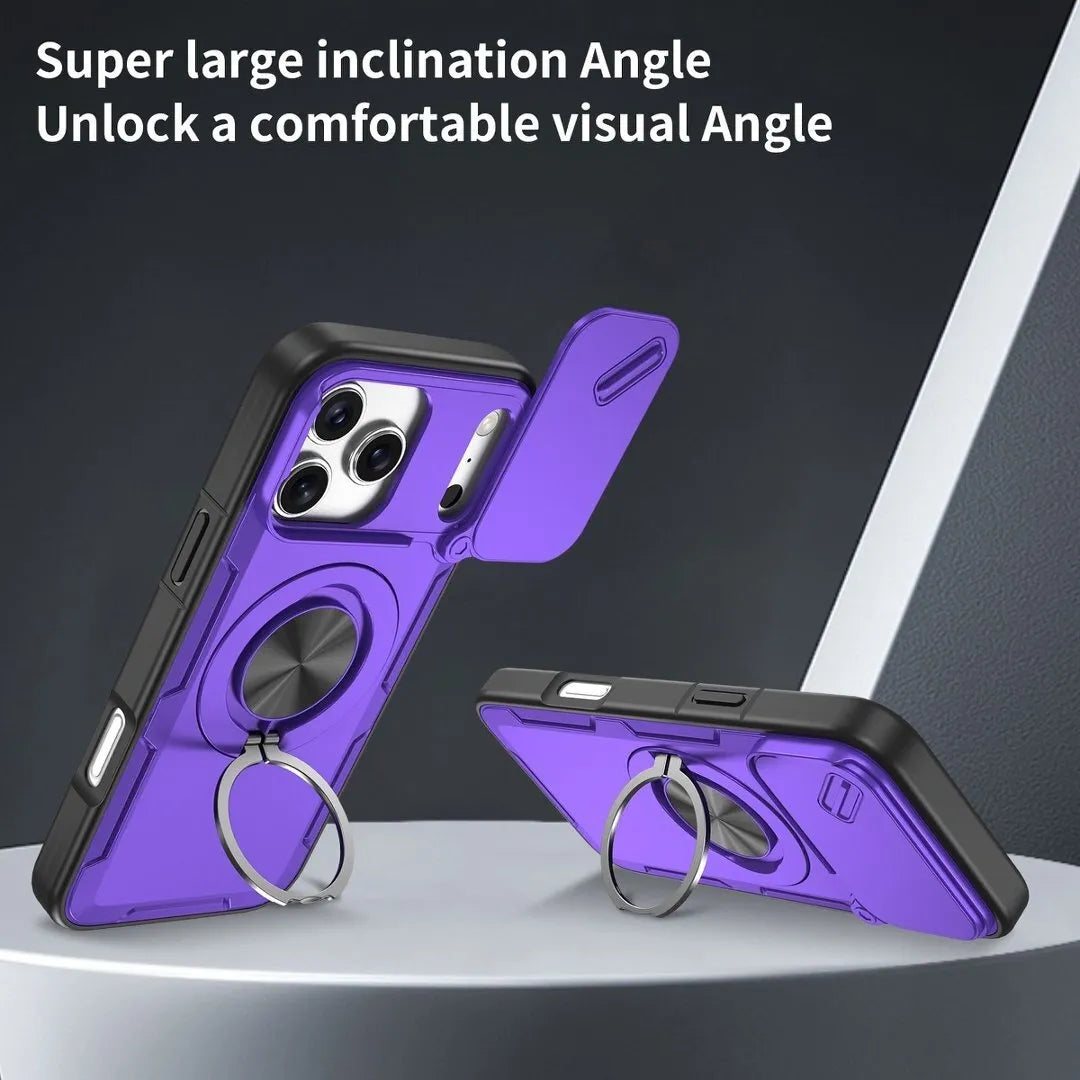 2-in-1 Magnetic Sliding Lens Case, Purple for iPhone 17 Pro