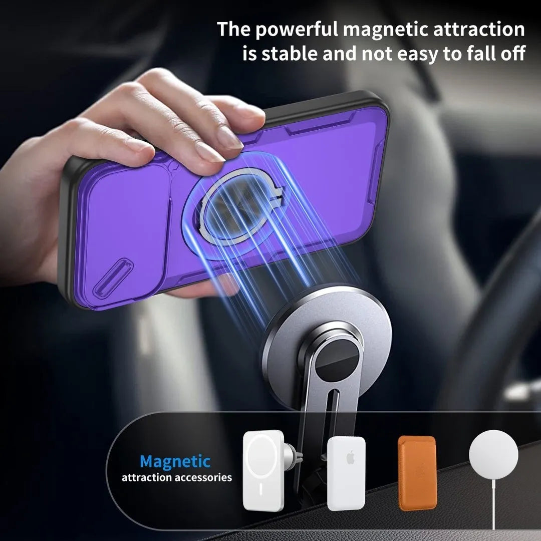 2-in-1 Magnetic Sliding Lens Case, Purple for iPhone 17 Pro