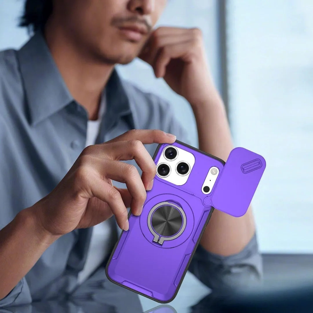 2-in-1 Magnetic Sliding Lens Case, Purple for iPhone 17 Pro