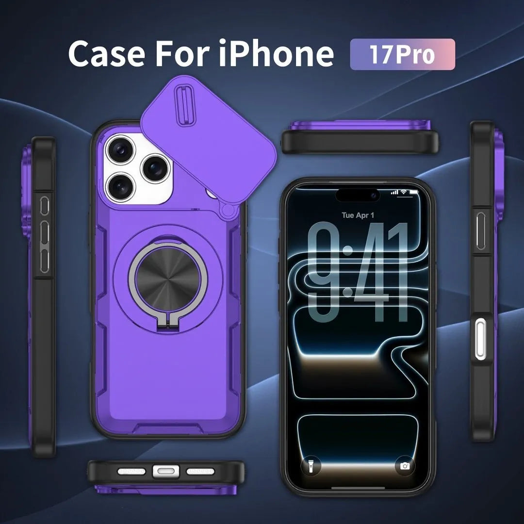 2-in-1 Magnetic Sliding Lens Case, Purple for iPhone 17 Pro