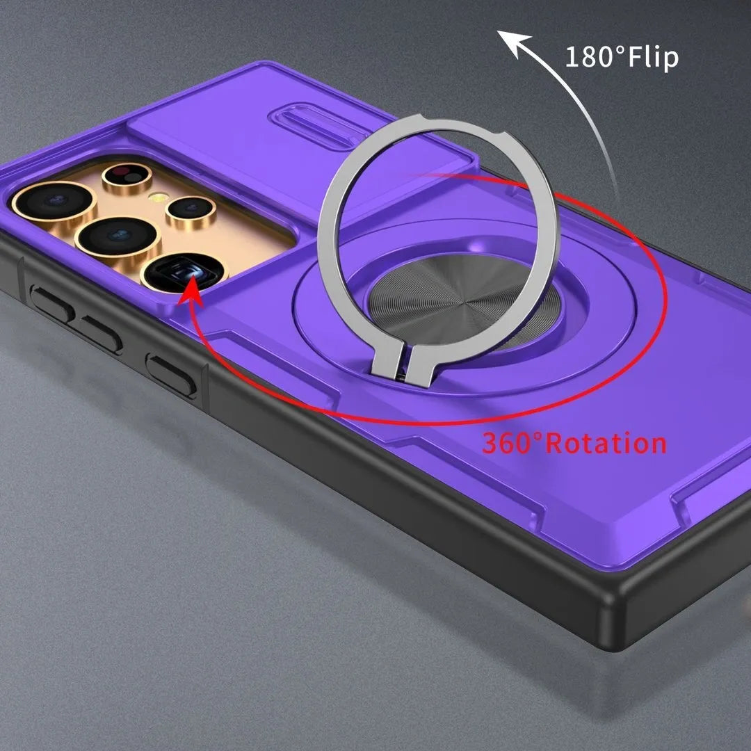 2-in-1 Magnetic Sliding Lens Case, Purple for Samsung S24Ultra