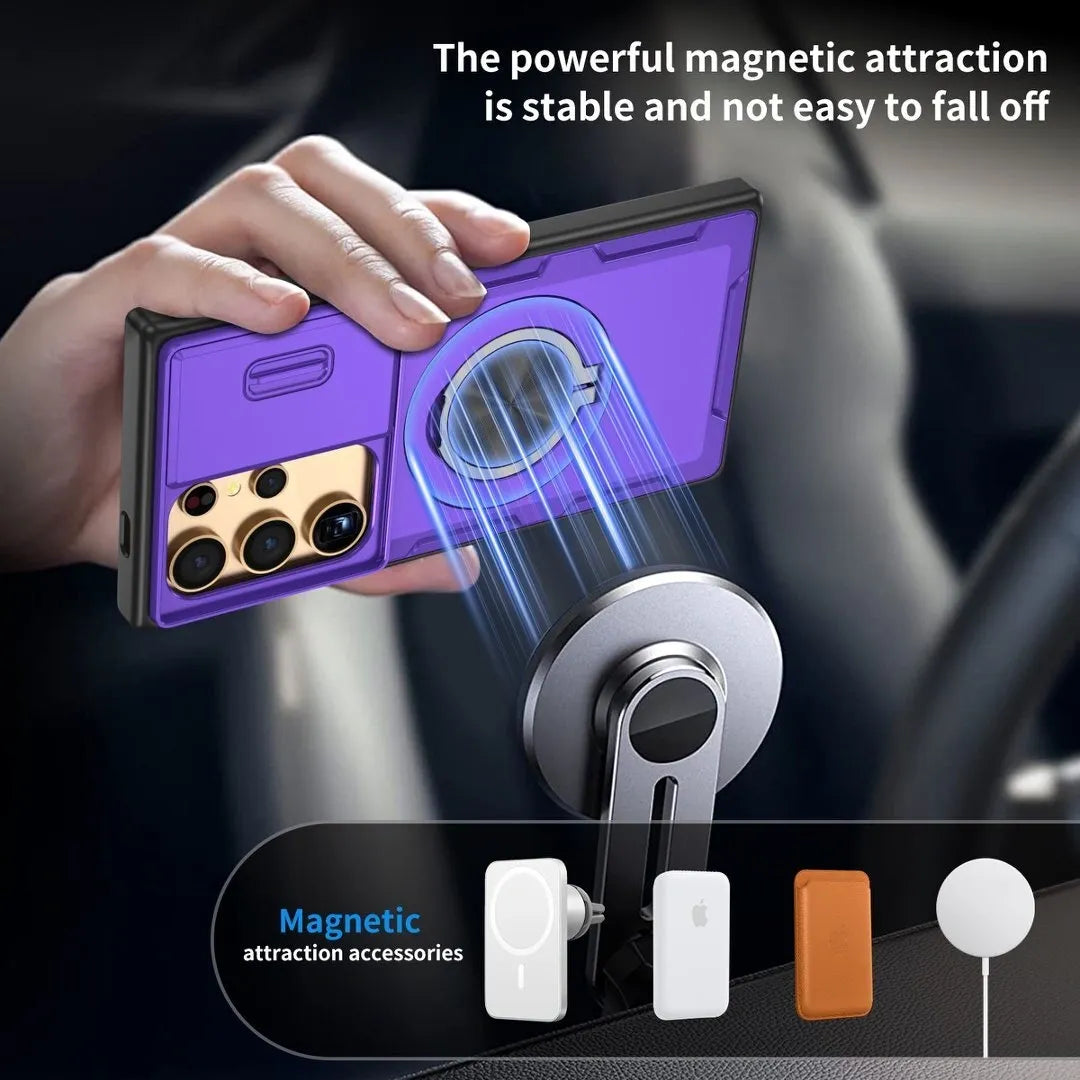 2-in-1 Magnetic Sliding Lens Case, Purple for Samsung S24Ultra