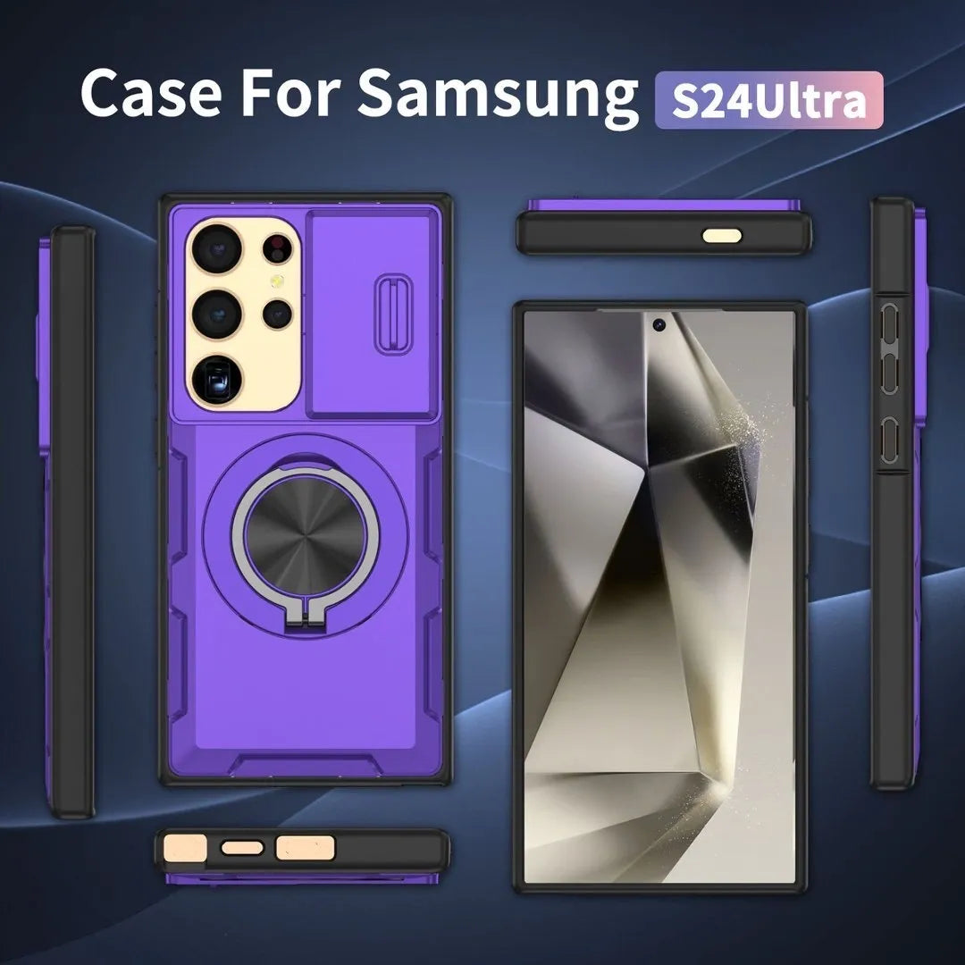2-in-1 Magnetic Sliding Lens Case, Purple for Samsung S24Ultra