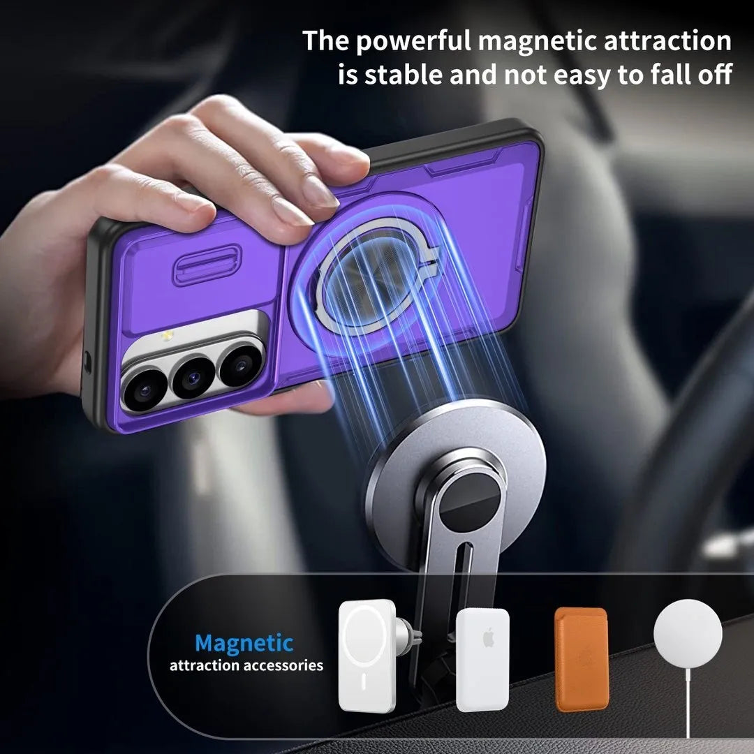2-in-1 Magnetic Sliding Lens Case, Purple for Samsung S26