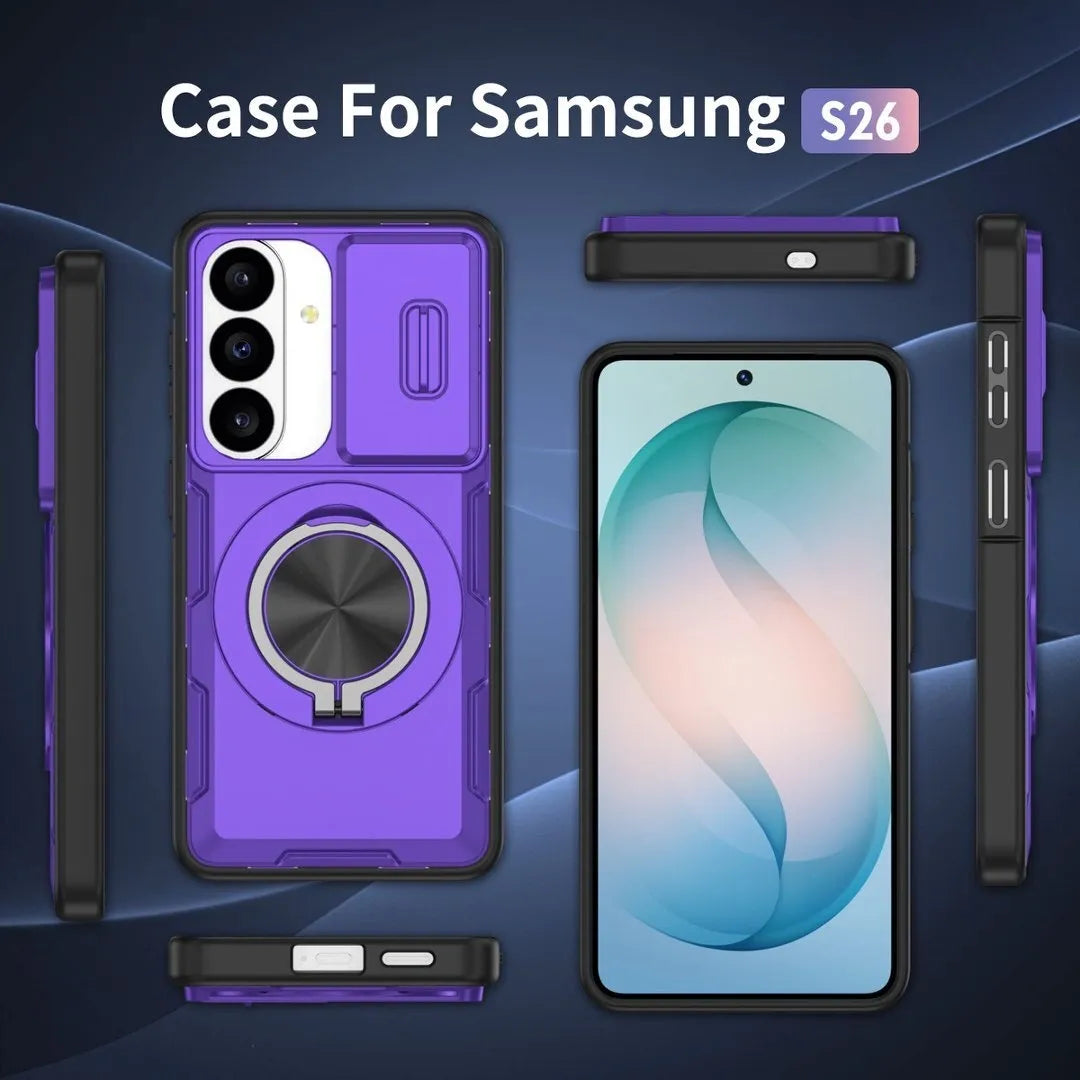 2-in-1 Magnetic Sliding Lens Case, Purple for Samsung S26