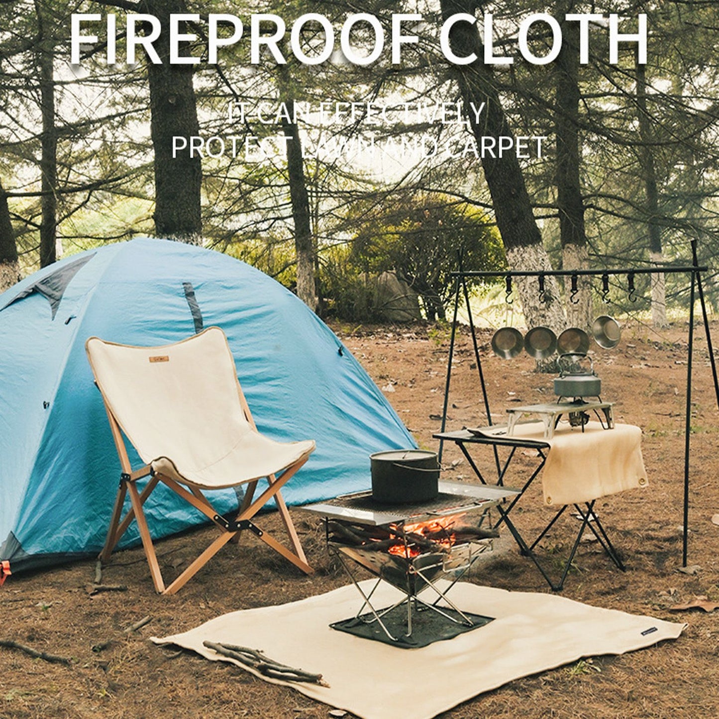 BBQ Grill Mat Outdoor Picnic Fire Pit Mat High Temperature Resistant Glass Fiber Fireproof Cloth L 100x100cm
